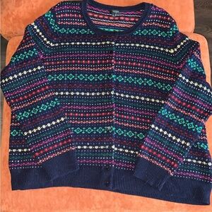 Lambs wool Cardigan w Striped sequin argyle Pattern plus size curvy